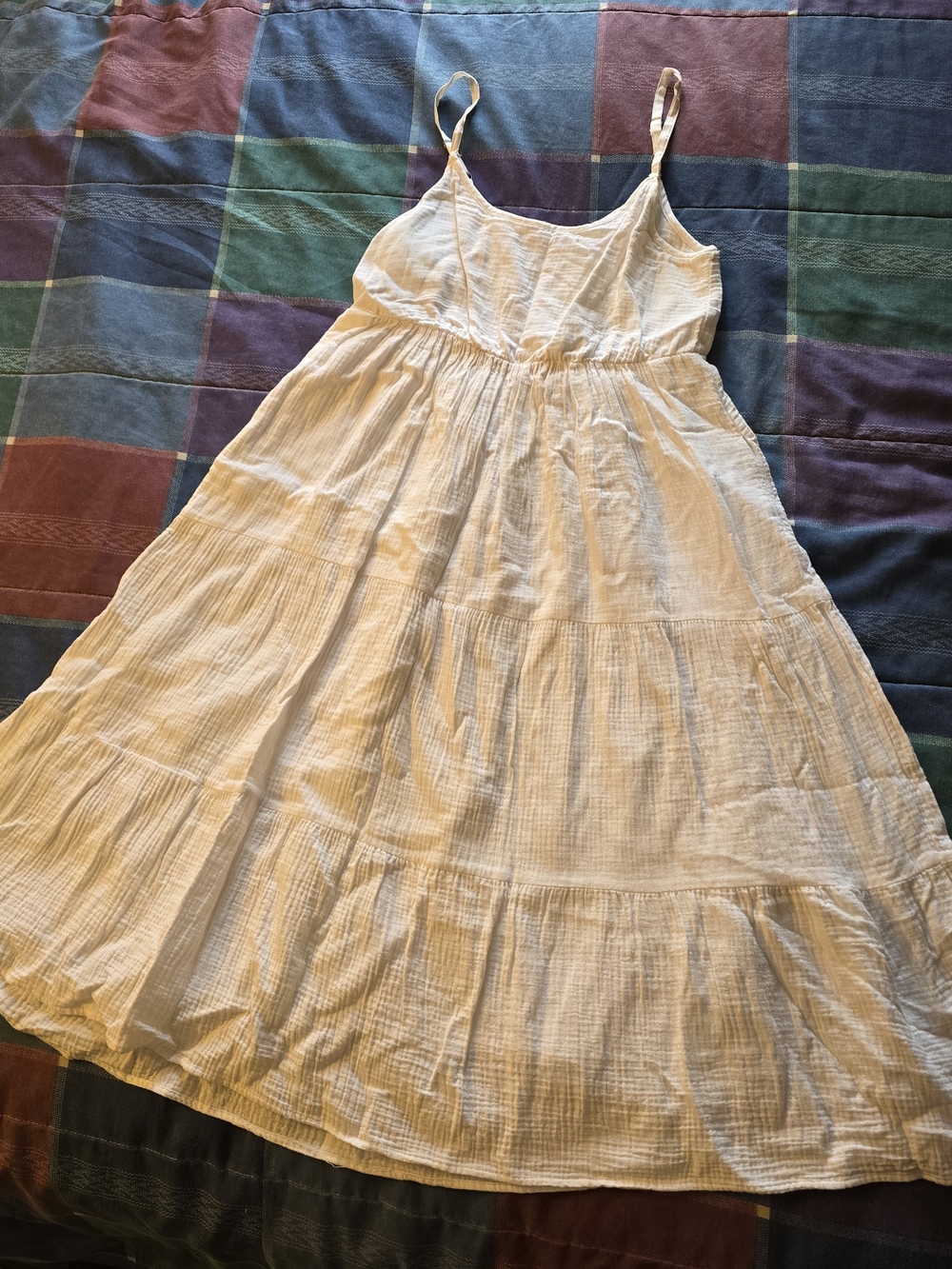 Chelsea & Theodore White Gauze Tiered Boho Maxi Dress Small